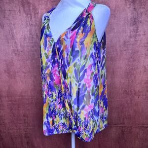 CAbi Petals Watercolor Floral Wrap sheer abstract artsy tank blouse